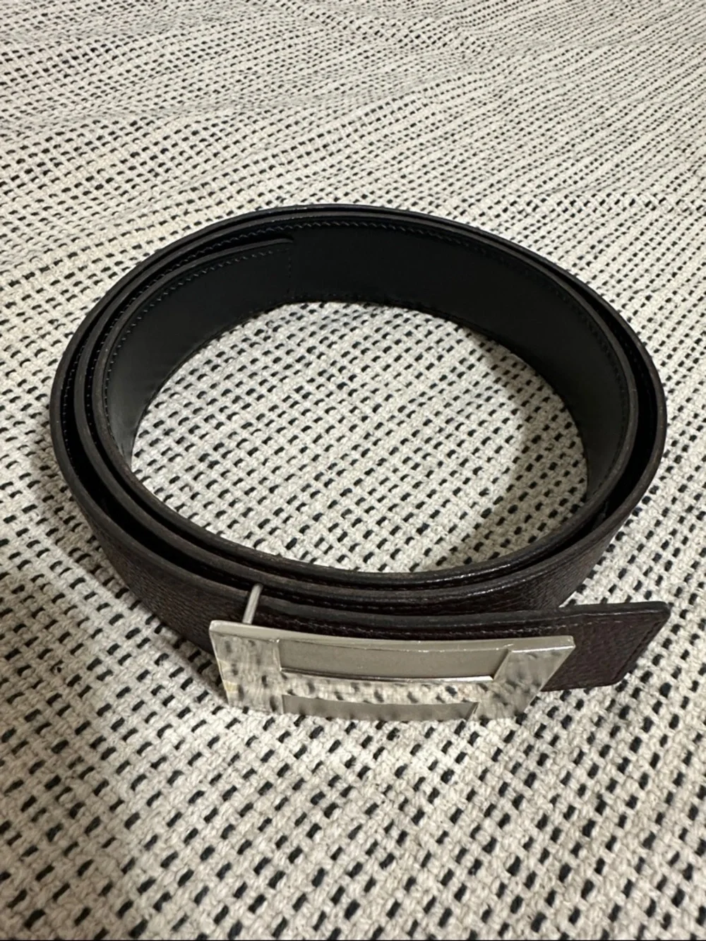 Hermes Brown Leather Belt with Silver H-Style Buckle